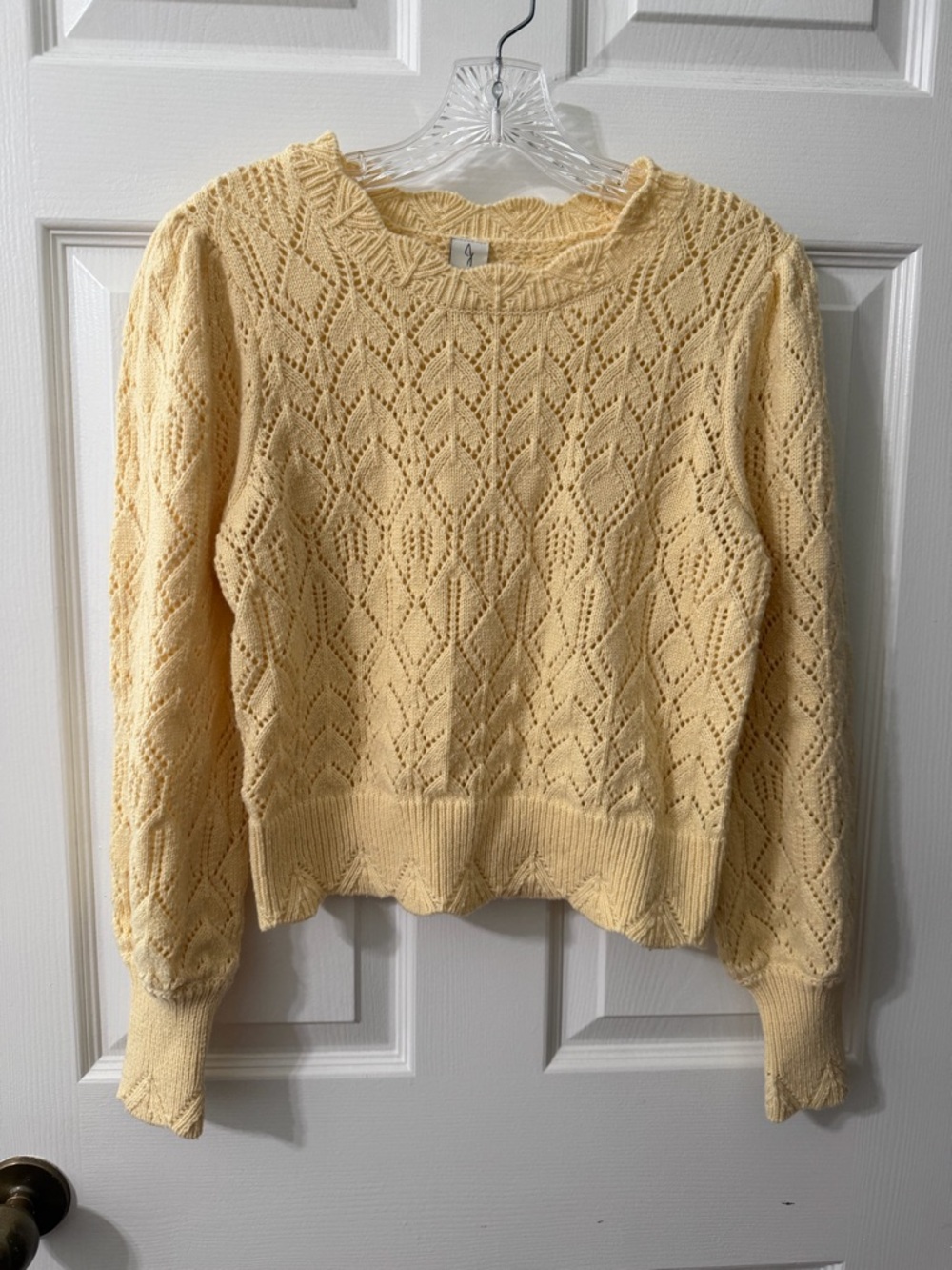 Joie Butter Yellow Open-Knit Crewneck Sweater - Size Medium